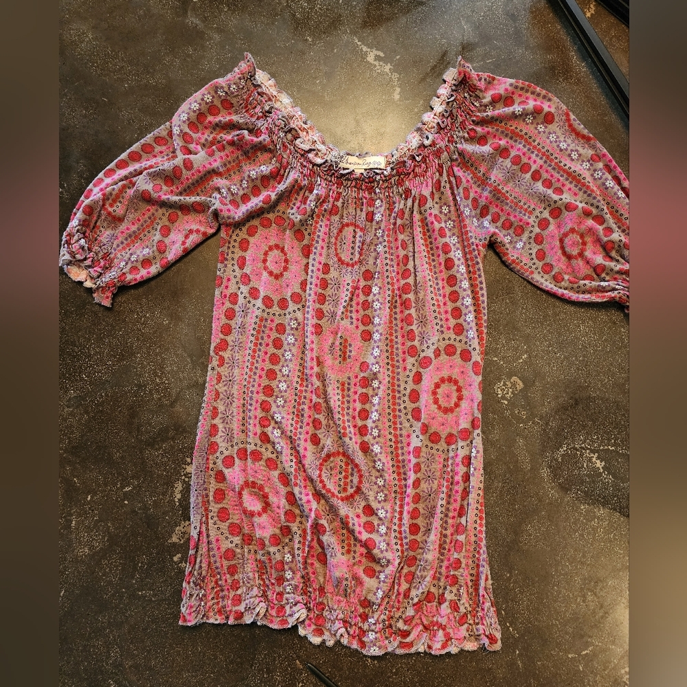 Woman's Bohemian Pink and Red Off-Shoulder Top